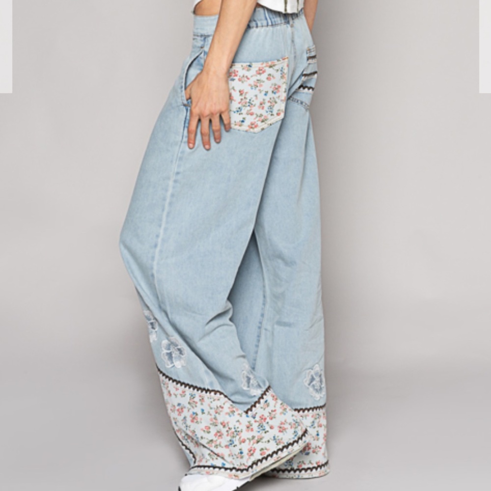 ☀️POL “ Nantucket 2 “ POL Denim Patchwork Flare Jeans Relaxed Fit Lightweight 12 - Picture 5 of 12